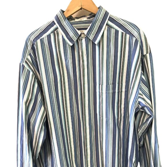 Geoffrey Beene Cotton Button-Down Shirt: Vintage, Blue Stripes, Men’s Size XL - Picture 5 of 8